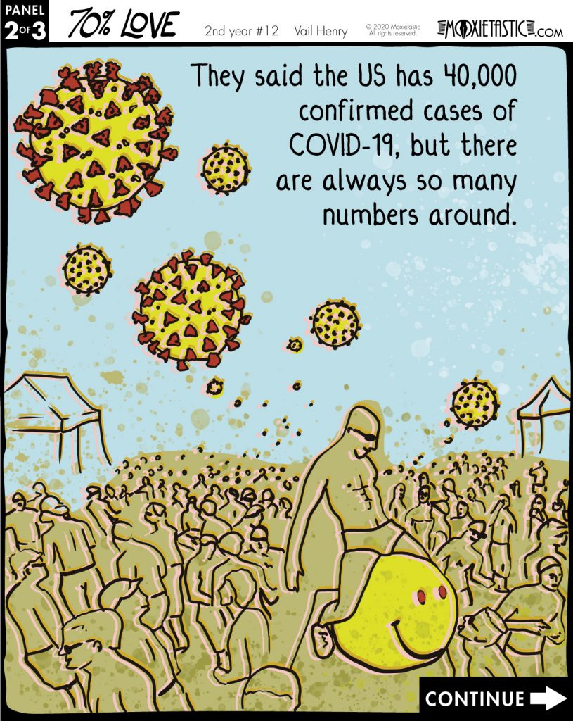 a crowd of beachgoers; magnified coronavirus in the air